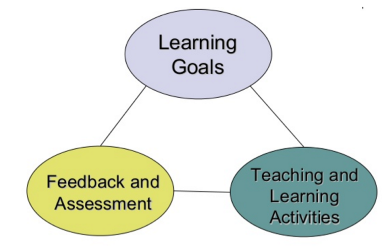 3 bubbles that are connected in a triangle with Learning Goals, Feedback and Assessment, Teaching and Learning Activities.